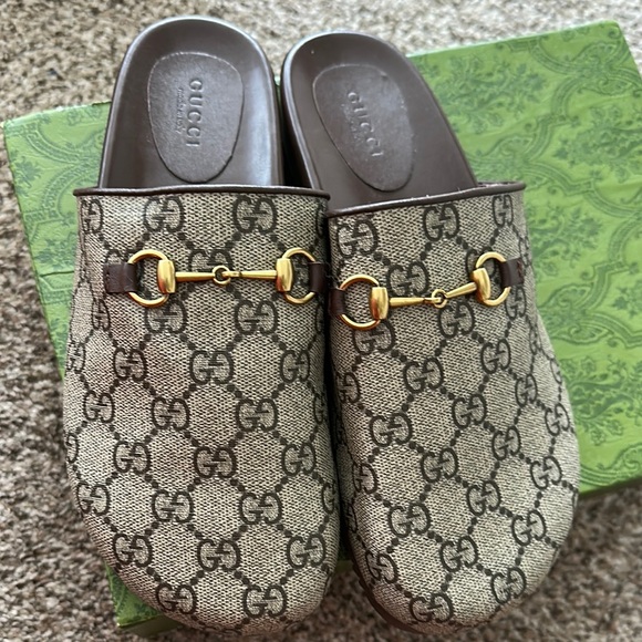 Beige Canvas Mules with Gold Horsebit - Picture 5 of 6